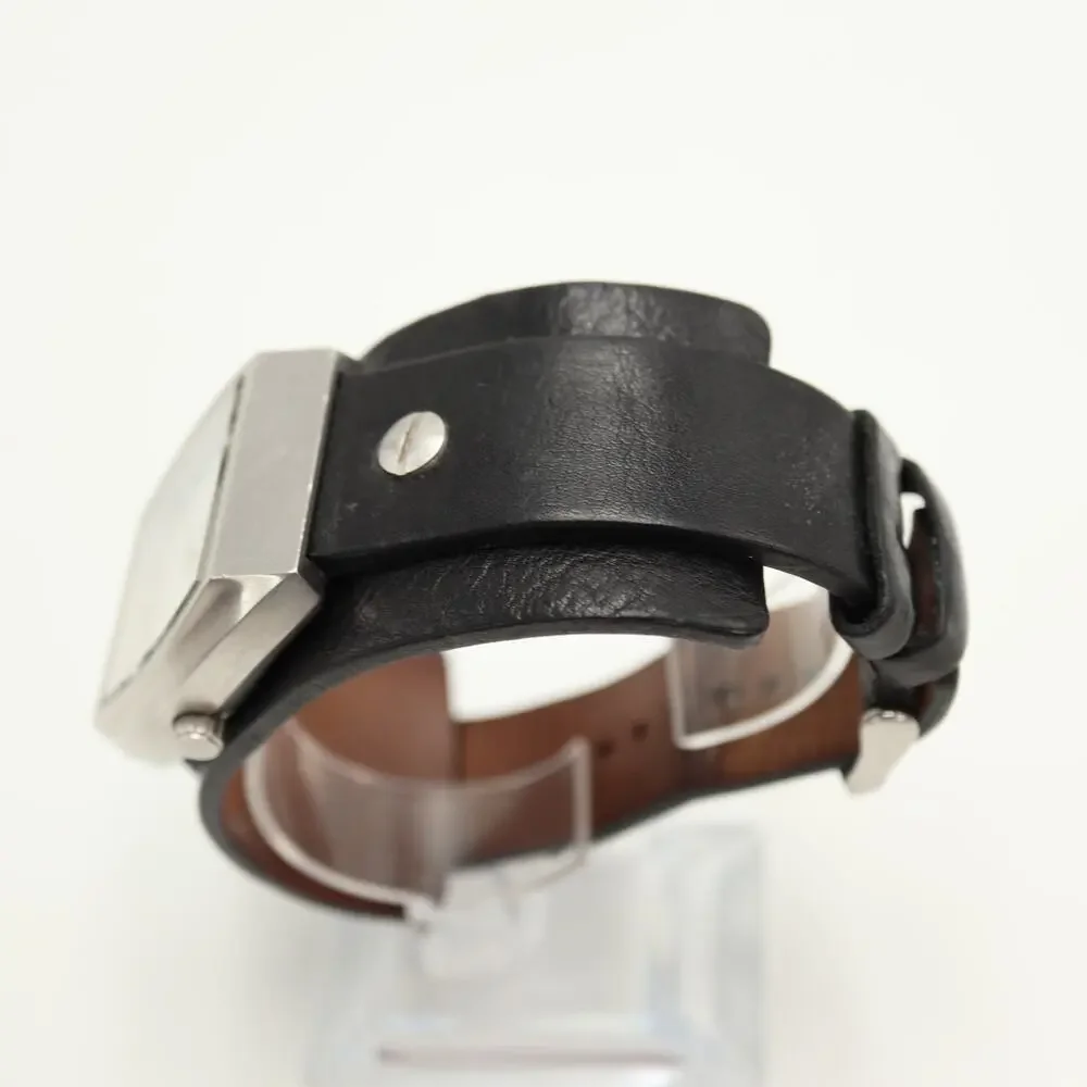Vintage Fossil Y2k Silver Tone 38mm Date Watch Black Leather Bund w New Battery